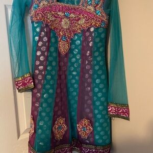 Elegant Teal and Purple Kids Dress